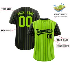 Neon Green Black Pinstripe Raglan Sleeves Baseball Jersey 2