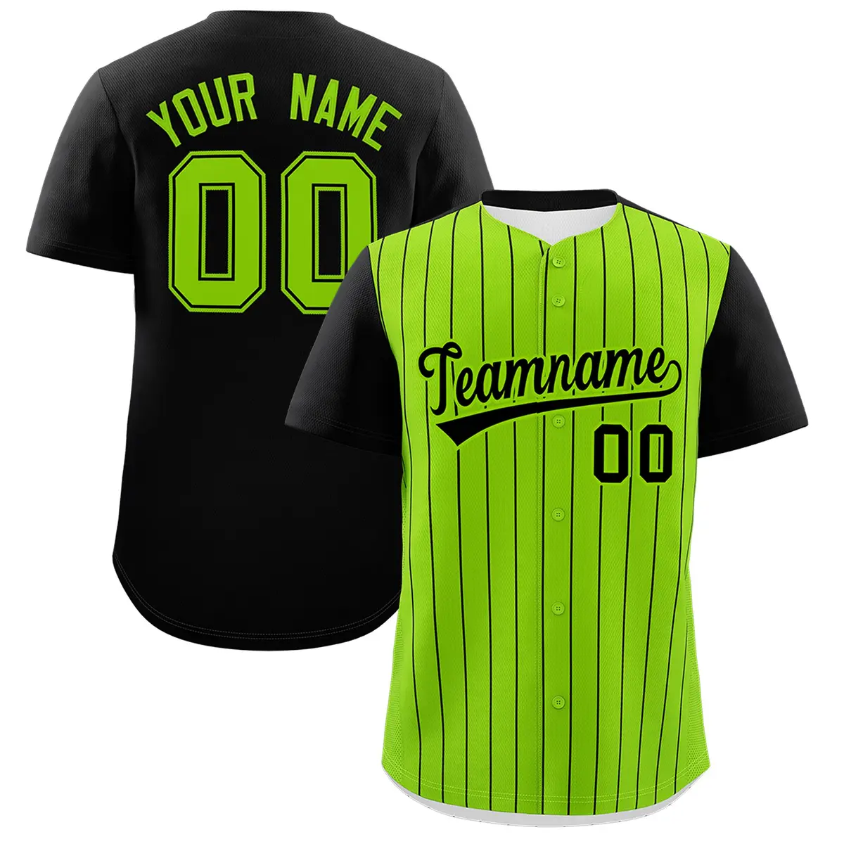 Neon Green Black Pinstripe Two-Tone Baseball Jersey