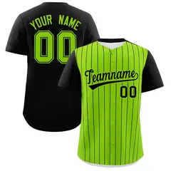 Neon Green Black Pinstripe Two-Tone Baseball Jersey