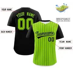 Neon Green Black Pinstripe Two-Tone Baseball Jersey 2