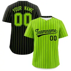 Neon Green Black Pinstripe Two-Tone Baseball Jersey