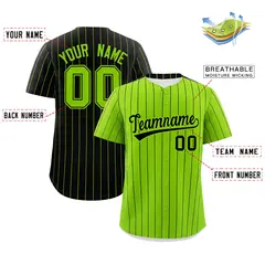 Neon Green Black Pinstripe Two-Tone Baseball Jersey 2