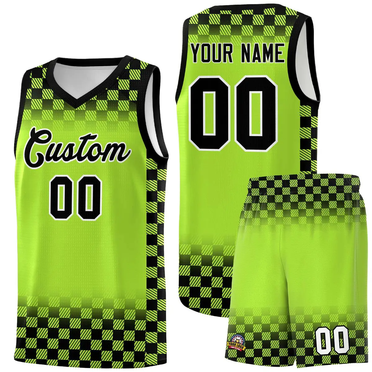 Neon Green Black Plaid Basketball Jersey for Teams