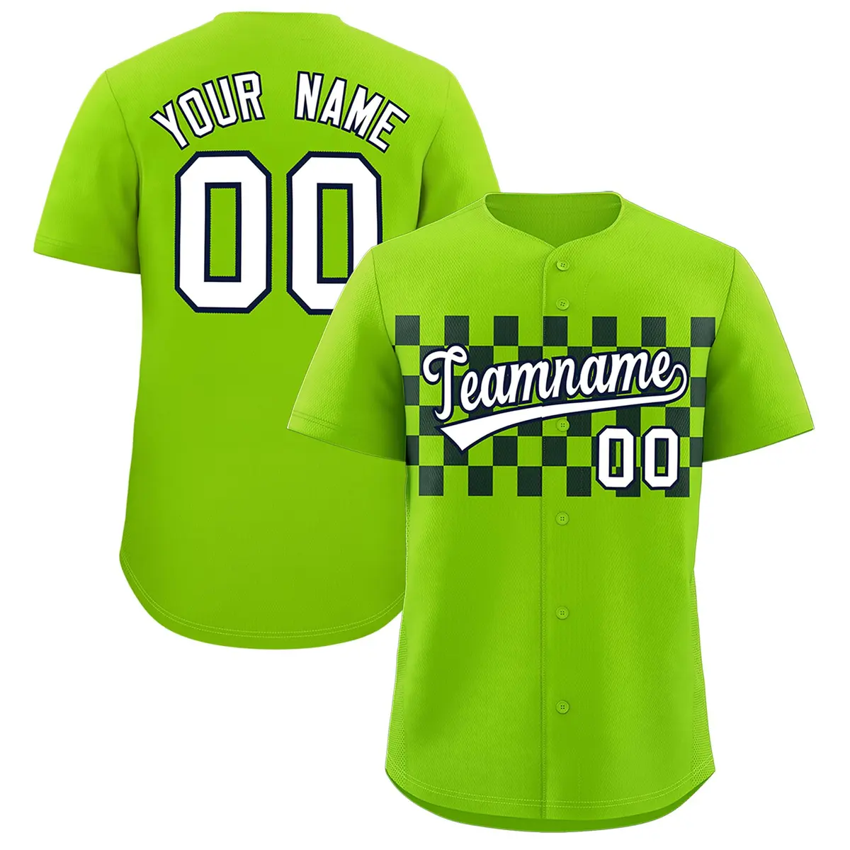 Neon Green Black Plaid Fashion Authentic Baseball Jersey