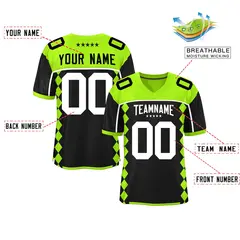 Neon Green Black Raglan Side Blocks Pattern Football Jersey 2