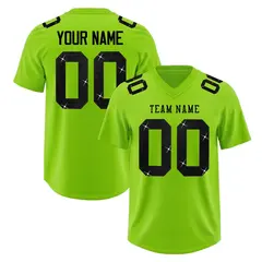Neon Green Black Sequin Lettering Breathable Football Jersey 1