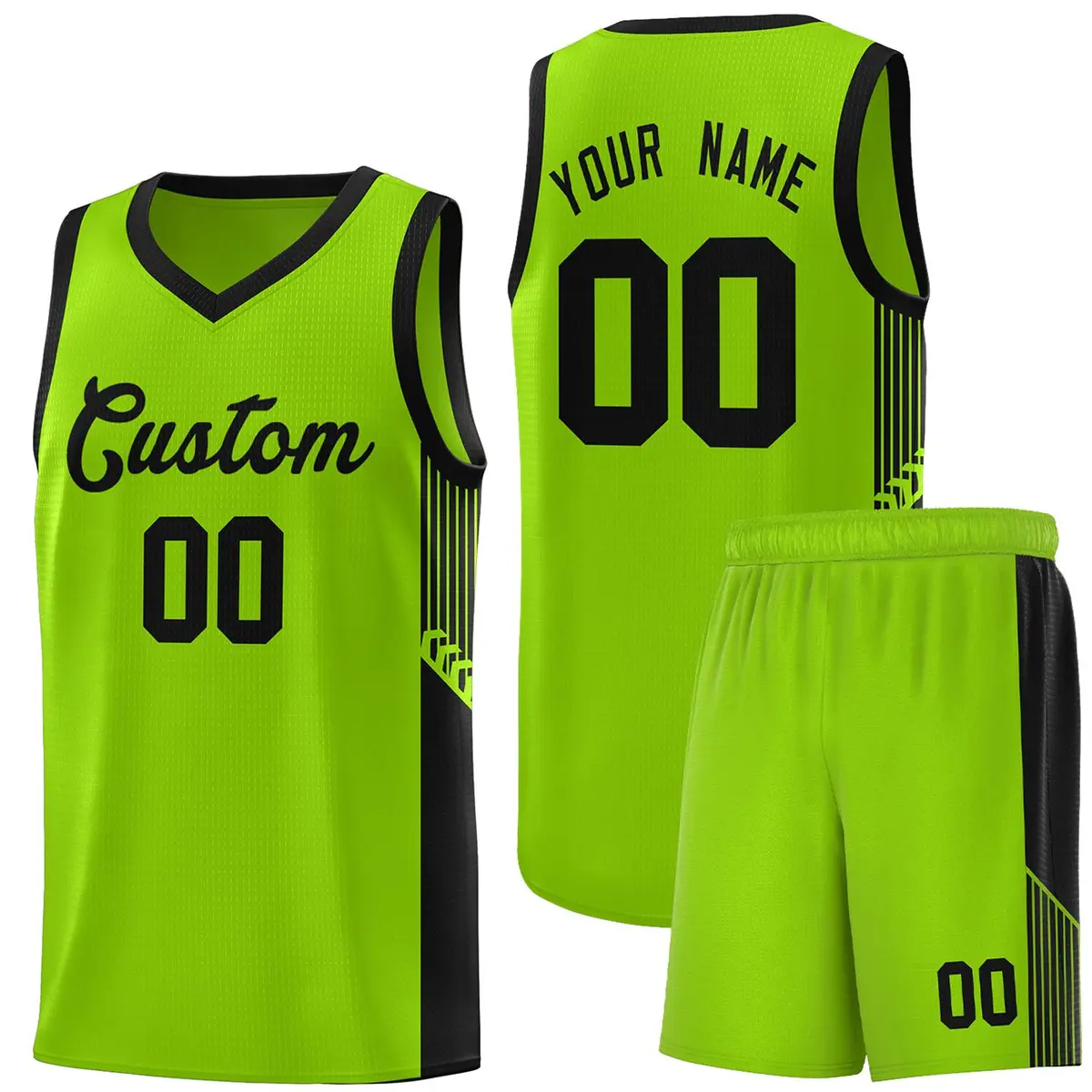 Neon Green Black Side Stripe Sports Basketball Jersey