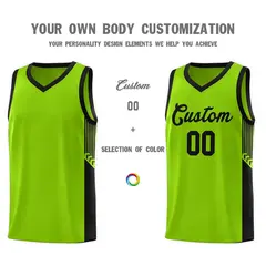 Neon Green Black Side Stripe Sports Basketball Jersey 3