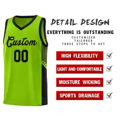 Neon Green Black Side Stripe Sports Basketball Jersey 5