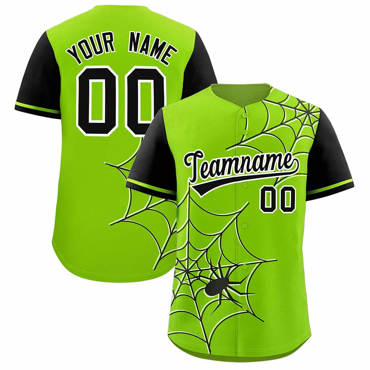Neon Green Black Spider Web Raglan Sleeves Baseball Jersey