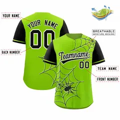Neon Green Black Spider Web Raglan Sleeves Baseball Jersey 2