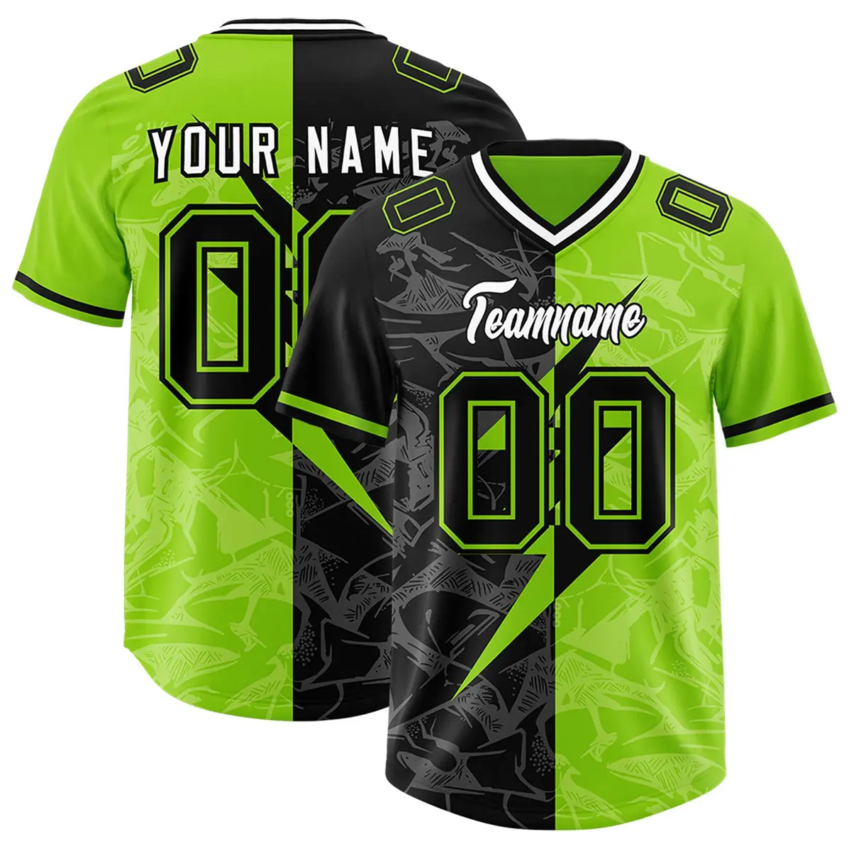 Neon Green Black Split Lightning Pattern Football Jersey