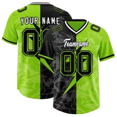 Neon Green Black Split Lightning Pattern Football Jersey 1
