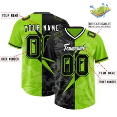 Neon Green Black Split Lightning Pattern Football Jersey 2