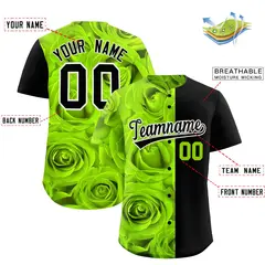 Neon Green Black Split Rose Print Baseball Jersey 2