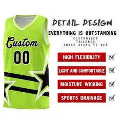 Neon Green Black Star Pattern Double Lines Basketball Kits 2