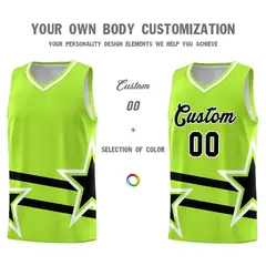 Neon Green Black Star Pattern Double Lines Basketball Kits 3