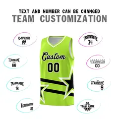 Neon Green Black Star Pattern Double Lines Basketball Kits 4