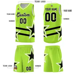 Neon Green Black Star Pattern Double Lines Basketball Kits 5
