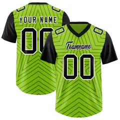 Neon Green Black Star Pattern Raglan Football Jersey 1