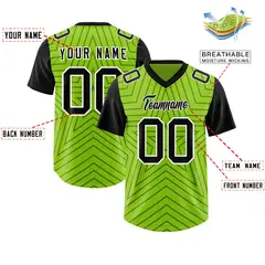 Neon Green Black Star Pattern Raglan Football Jersey 2