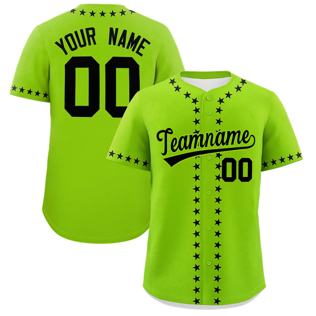 Neon Green Black Star Ribbing Authentic Baseball Jersey