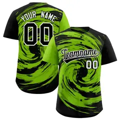 Neon Green Black Swirl Graffiti Baseball Jersey 1