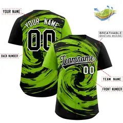 Neon Green Black Swirl Graffiti Baseball Jersey 2