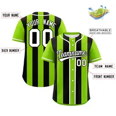 Neon Green Black Thick Stripe Authentic Baseball Jersey 2