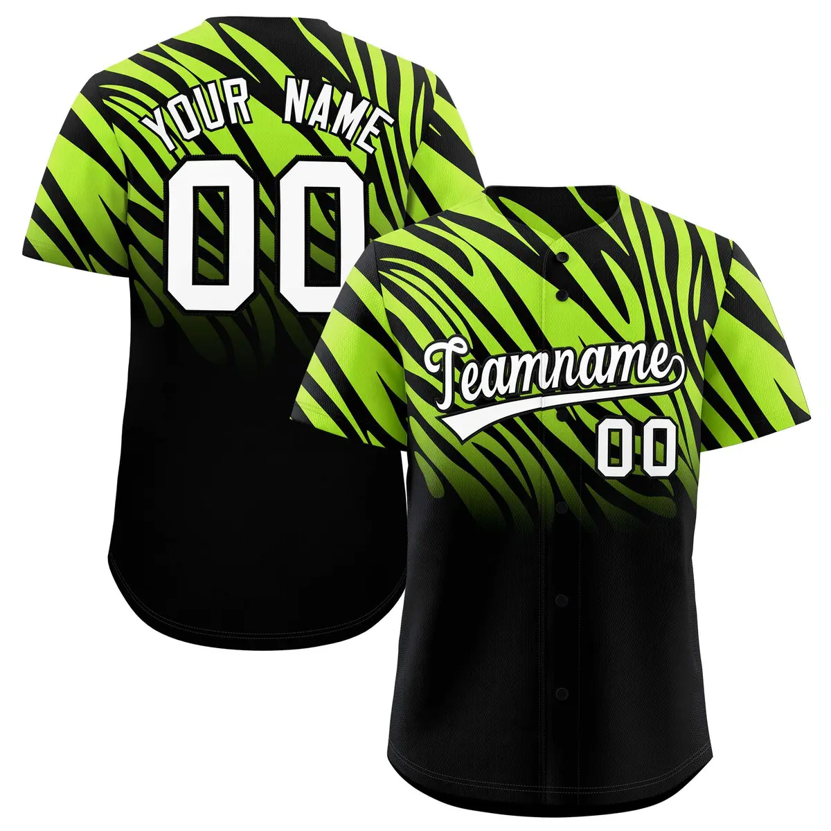 Neon Green Black Tiger Stripe Gradient Baseball Jersey
