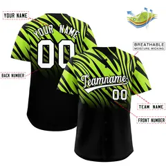Neon Green Black Tiger Stripe Gradient Baseball Jersey 2