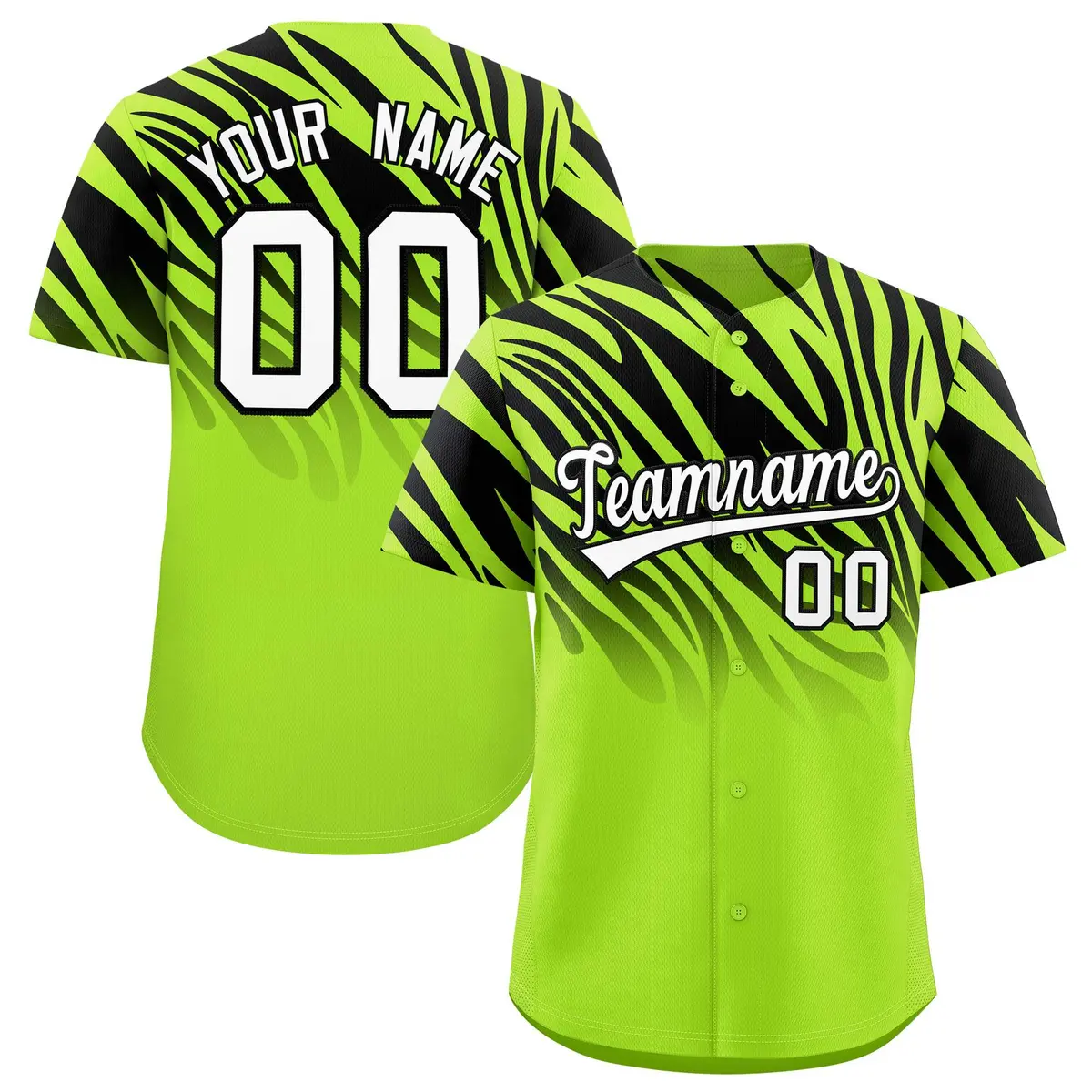 Neon Green Black Tiger Stripe Gradient Baseball Jersey