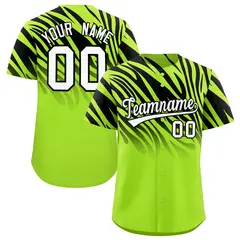 Neon Green Black Tiger Stripe Gradient Baseball Jersey 1