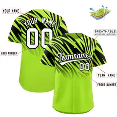 Neon Green Black Tiger Stripe Gradient Baseball Jersey 2