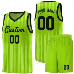 Neon Green Black Vertical Stripe Basketball Team Jersey 1