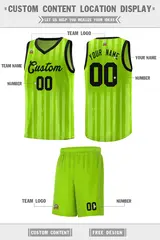 Neon Green Black Vertical Stripe Basketball Team Jersey 2