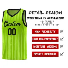 Neon Green Black Vertical Stripe Basketball Team Jersey 4