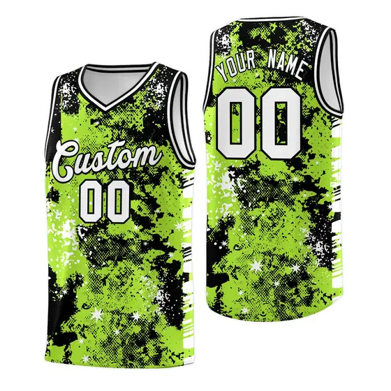 Neon Green Black Vice Burst Graffiti Basketball Jersey