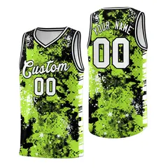 Neon Green Black Vice Burst Graffiti Basketball Jersey 1