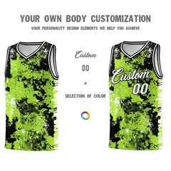 Neon Green Black Vice Burst Graffiti Basketball Jersey 3
