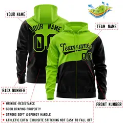 Neon Green Black Wave Color Block Varsity Letterman Jacket Hoodie 4