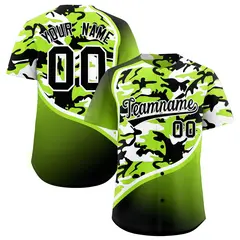 Neon Green Black White Camo Gradient Fashion Baseball Jersey