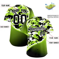 Neon Green Black White Camo Gradient Fashion Baseball Jersey 2