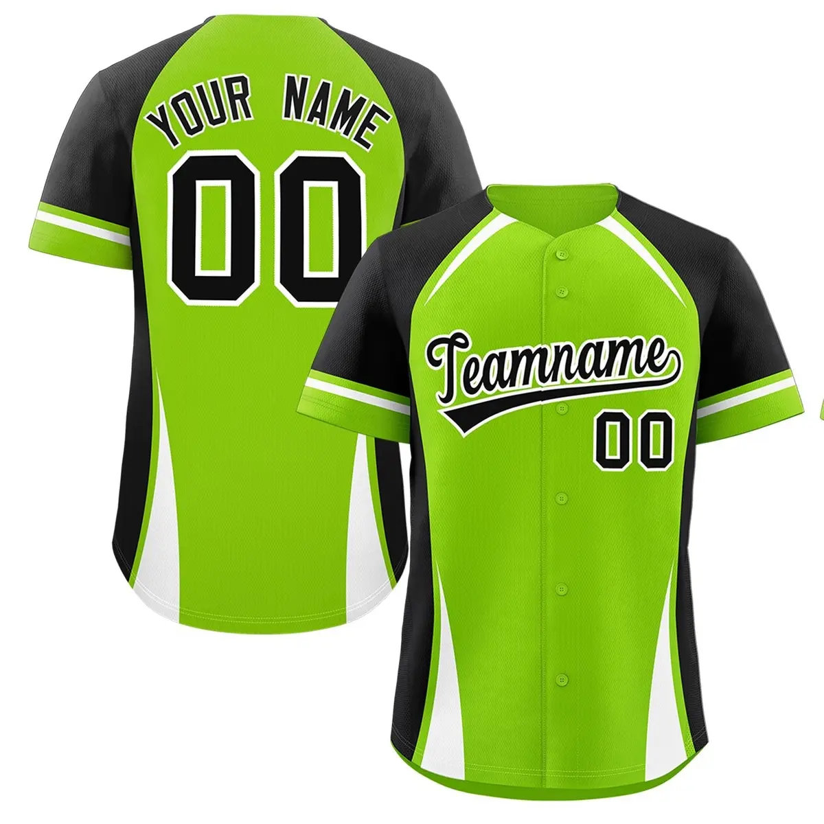 Neon Green Black-White Color Block Authentic Baseball Jersey