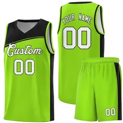 Neon Green Black-White Color Block Basketball Team Jersey 1