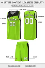 Neon Green Black-White Color Block Basketball Team Jersey 2