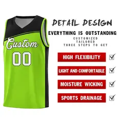 Neon Green Black-White Color Block Basketball Team Jersey 4