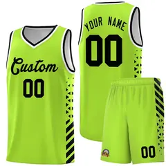 Neon Green Black White Diamond Stripe Side Basketball Jersey 1