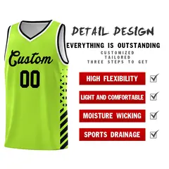 Neon Green Black White Diamond Stripe Side Basketball Jersey 2