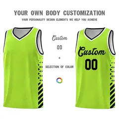 Neon Green Black White Diamond Stripe Side Basketball Jersey 3